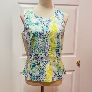 Ann Taylor  ♥️ Sleeveless Peplum Blouse in Blue and Yellow